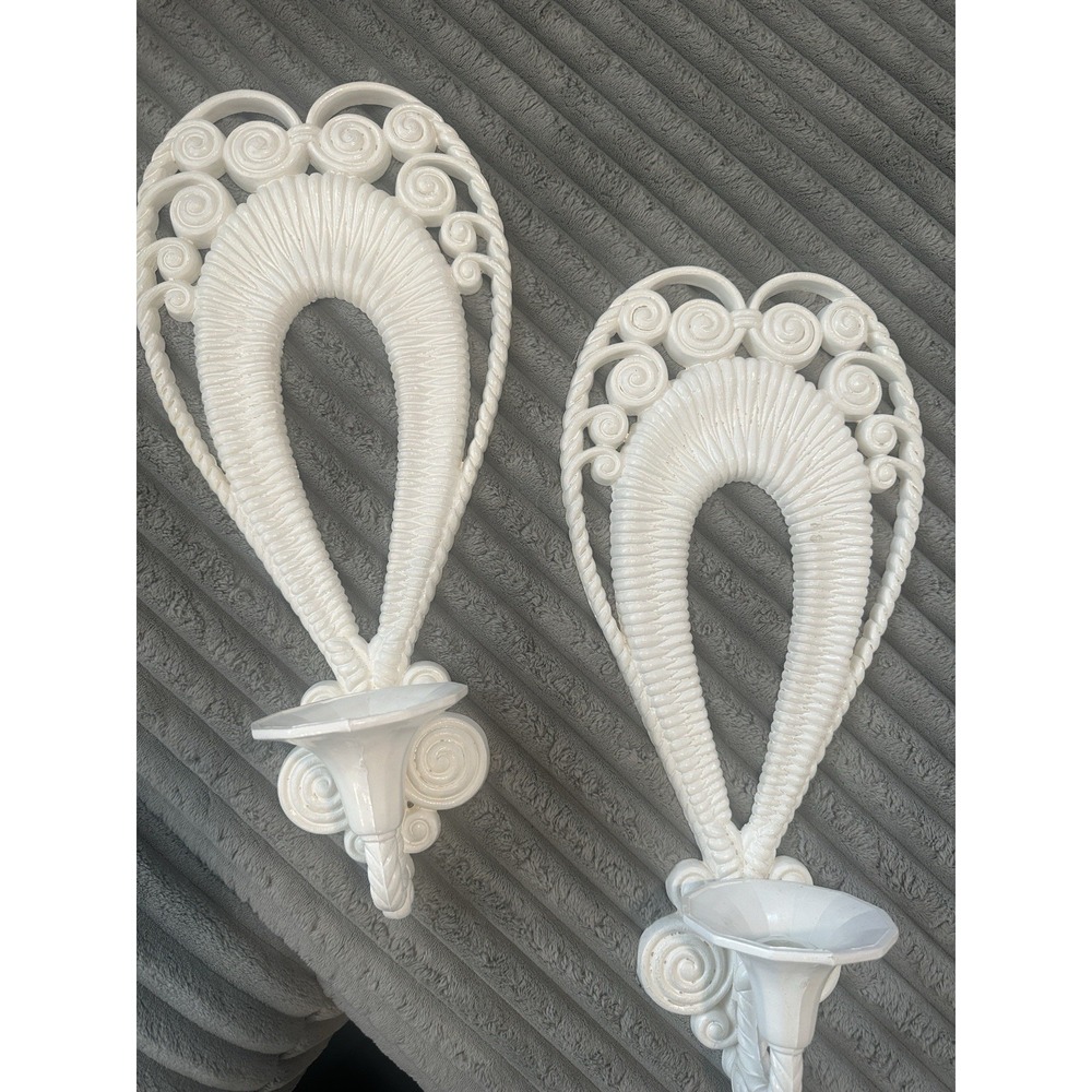 Vintage 1975 Pair Of Burwood Wall Sconce Candle Holders Faux Wicker Heart 1278